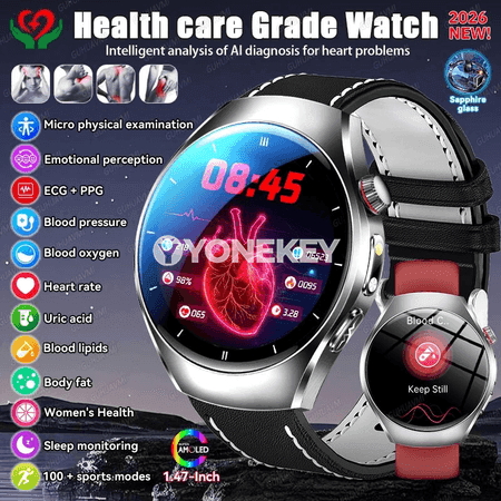 GUHUAVMI akylly sagat 1.47" AMOLED, ECG+PPG, basyş ölçegi