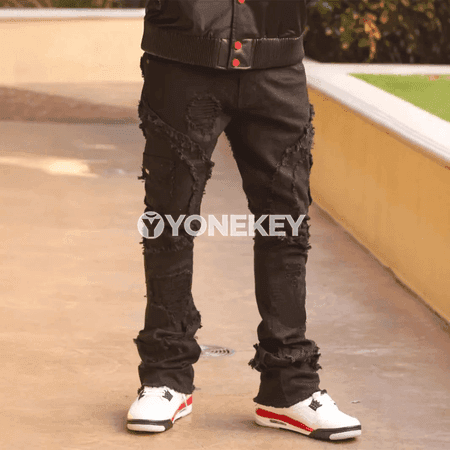 Erkekler üçin döwrebap ýyrtyk slim fit denim jalbar