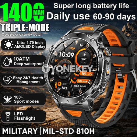 1400mAh güýçli akylly sagat, 10ATM suw geçirmeýän, LED çyra