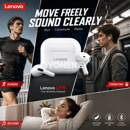 Lenovo LP40 simsiz Bluetooth nauşnikler, sensorly sport gulakçyklary