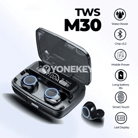 M30 TWS simsiz Bluetooth nauşnik, suw geçirmeýän, sport üçin