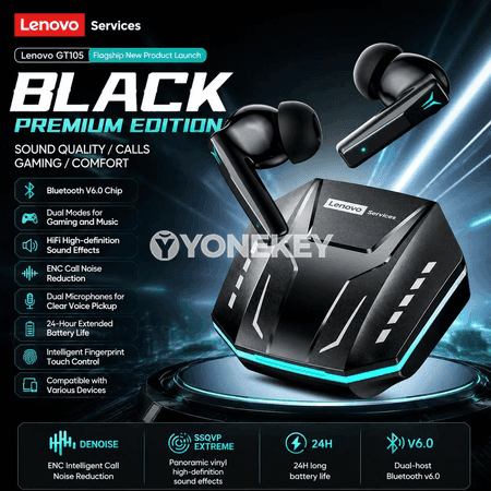 Lenovo GT105 Bluetooth gaming nauşnikler, RGB yşykly, 24 sagat
