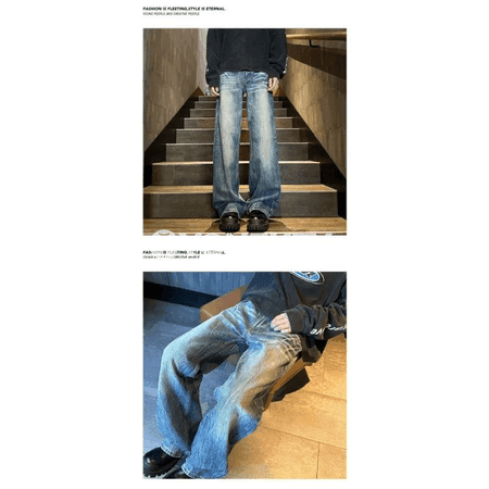 Erkekler üçin giň kesimli jeans balak, rahat, uzyn, XL-5XL