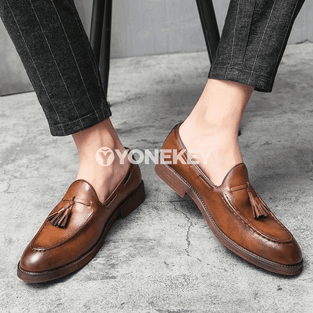 Erkekler üçin klassiki deri loafers köwüşleri, ofis we gündelik stil