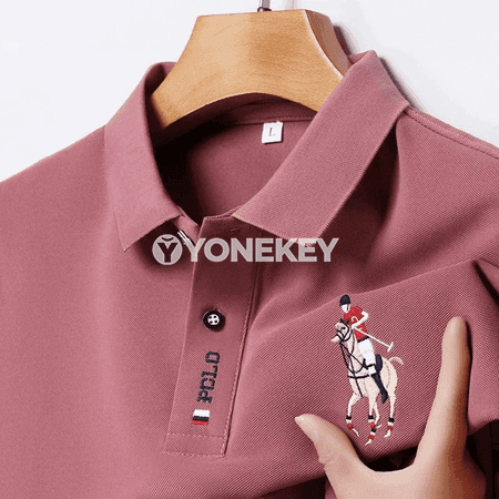Erkekler üçin ýazky gysga ýeňli nakışly polo köýnek