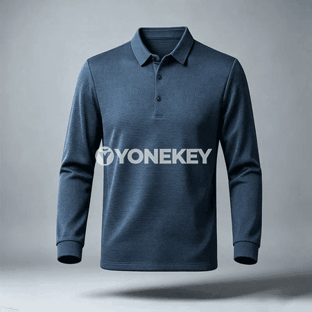 Erkekler üçin texturly uzyn ýeňli polo köýnek, rahat fit