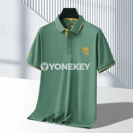Erkekler üçin dem alýan polo köýnek, gysga ýeňli, ýaz-ýazda geýmek üçin