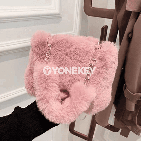 Zenanlar üçin ýyly tüýli moda sumka, zynjyrly egnsumka
