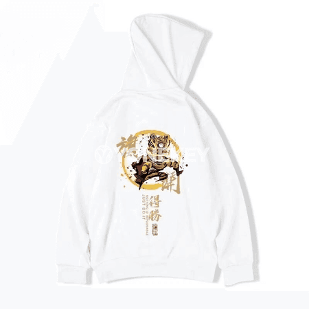 Erkekler üçin kapşonly oversized pulower, ýolbars tans çaply