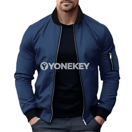 Erkekler üçin güýz bomber jaket, ýelege garşy, fermuarly