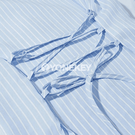 Zenanlar üçin zolakly köýnek-bluza, bogunly ýeňli, sypaýy stil