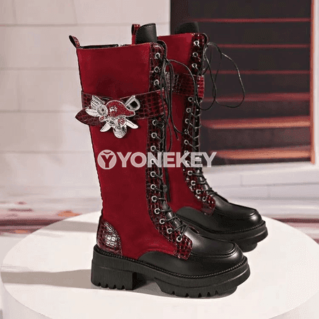 Aýal-gyzlar üçin punk stilindäki ortaky boý kowiý boots