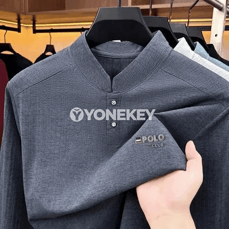 Erkekler üçin standarty laýyk boýly, duran ýaka, uzyn ýeňli polo köýnek
