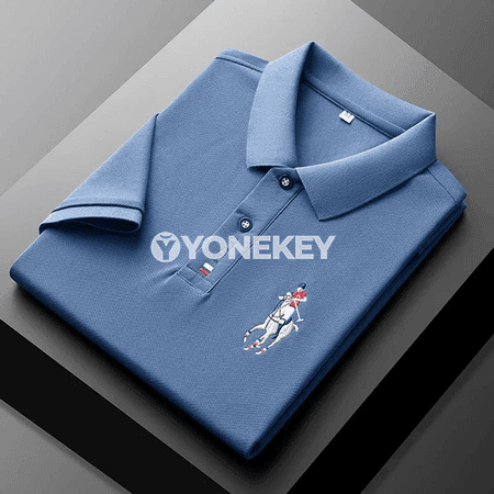 Erkekler üçin ýazky gysga ýeňli nakışly polo köýnek