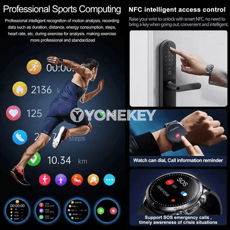 GUHUAVMI akylly sagat, saglyk gözegçiligi, ECG, NFC, 1.43 dýum AMOLED