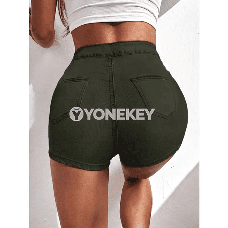 Zenanlar üçin ýokary bel gysga jeans şortikler