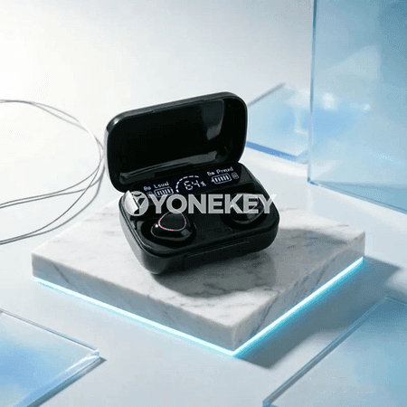 M10 TWS Bluetooth gulaklyk, LED displeý, simsiz, mikrofonly