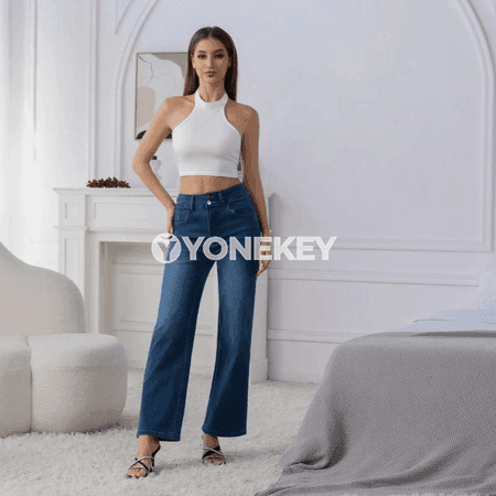 Zenanlar üçin giň ýeňli jeans balaklar, vintage stil