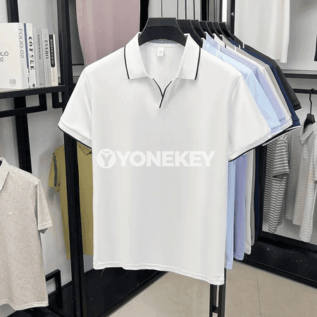 Erkekler üçin ýeňil, dem alýan polo futbolka, V boýunly, ýaz-günlük