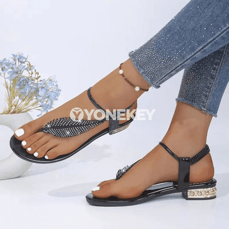 Zenanlar üçin topukly slip-on sandallar, ýazlyk rahat aýakgap