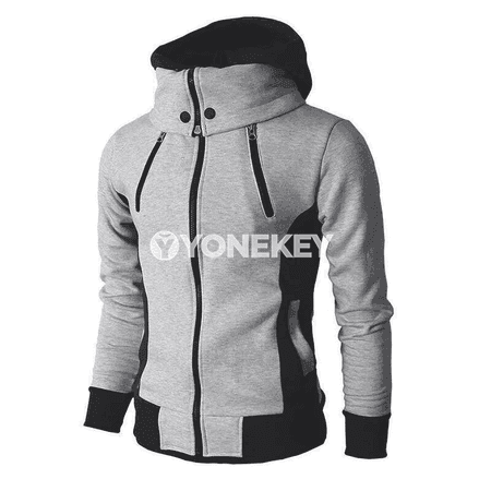 Erkekler üçin kapýuşonly zipli sport hudi, ýeňli gündelik model