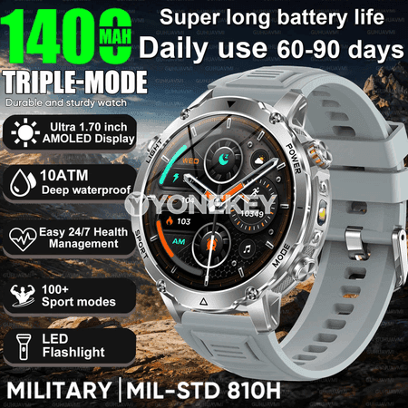 1400mAh güýçli akylly sagat, 10ATM suw geçirmeýän, LED çyra