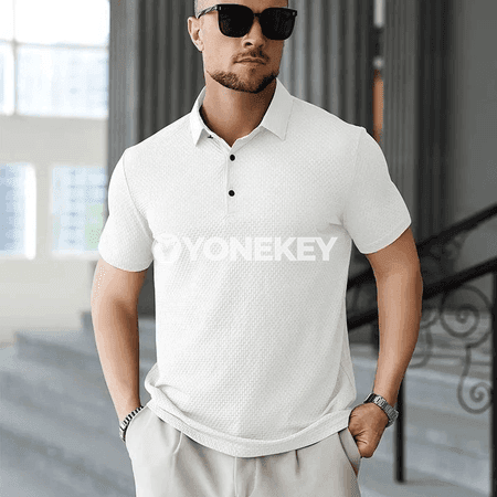 Erkekler üçin ýeňil, dem alýan polo futbolka, ýaz-tomus üçin