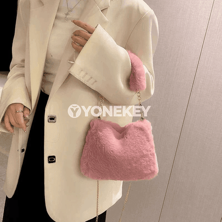 Zenanlar üçin ýyly tüýli moda sumka, zynjyrly egnsumka