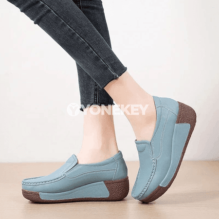 Zenanlar üçin klassik loafer köwüşler, ýokary hilli deri, platformaly