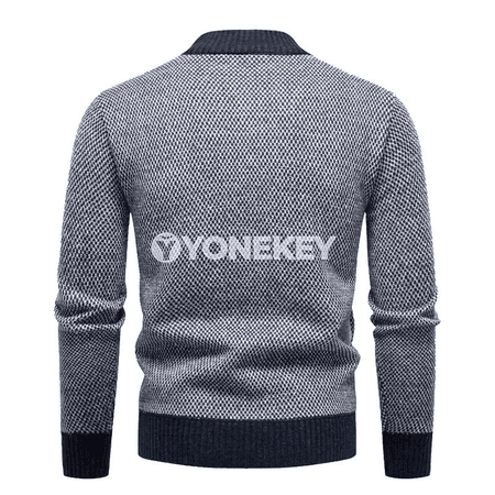 Erkekler üçin polo stilli zip boýun switer, ýyly dokalan model