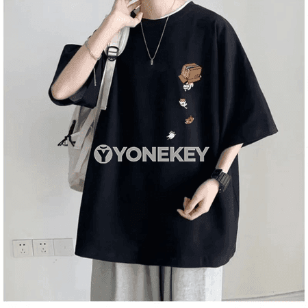 Oversize koreý futbolkasy, pişik çaply, M-8XL erkekler üçin