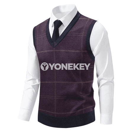 Erkekler üçin V boýunly örme switer, güýz-gyş üçin ýyly ýeňsiz top