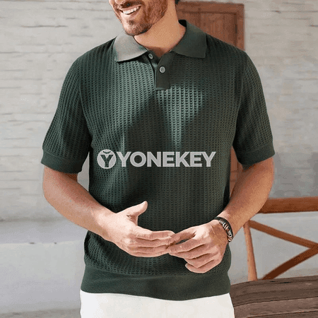 Erkekler üçin ýeňil, dem alýan gysga ýeňli polo futbolka