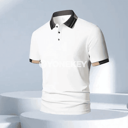 Erkekler üçin ýeňil, dem alýan ýarym ýeňli business casual polo köýnek