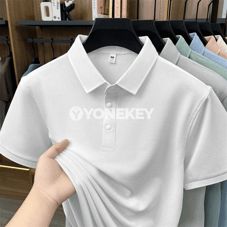 Erkekler üçin rahat waffle polo futbolka, dem alýan gysga ýeňli