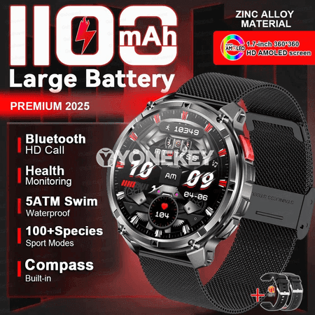GUHUAVMI outdoor sport akylly sagat, 1100mAh, AMOLED, Bluetooth jaň