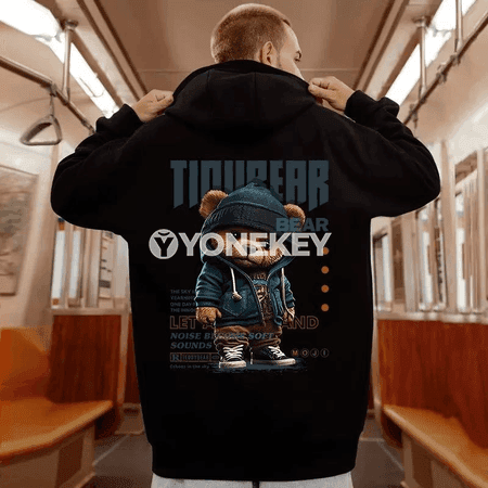 Erkekler üçin giň kesimli aýy çaply rahat hoodie