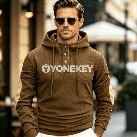 Erkekler üçin vintage jacquard Henley kapüşonly ýyly köýnek