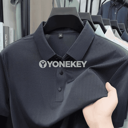 Erkekler üçin dem alýan mesh polo köýnek, gysga ýeňli