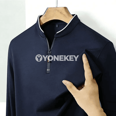 Erkekler üçin döwrebap stend-galyň ýakaly zipli köýnek
