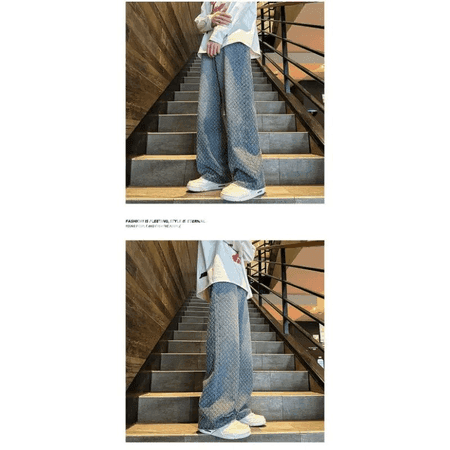 Erkekler üçin giň kesimli ýuwulan denim balak, güýz täze görnüş