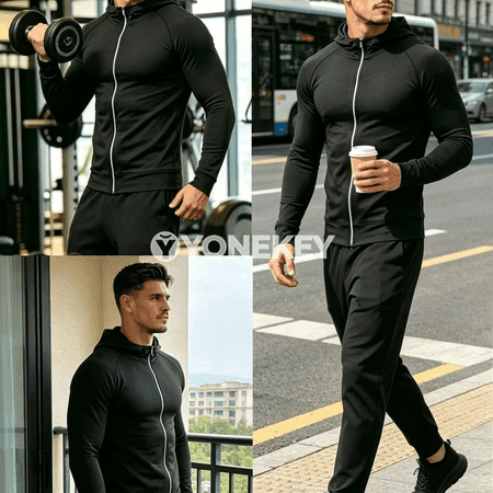 Erkekler üçin ýeňil sport zipli hudili sweatshirt
