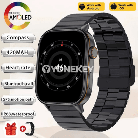 Aýallar üçin 2.01'' AMOLED GPS akylly sagat, Bluetooth jaňly