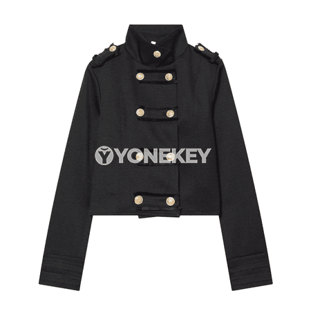Zenanlar üçin öňi iki düwmeli dik ýakaly döwrebap blazer
