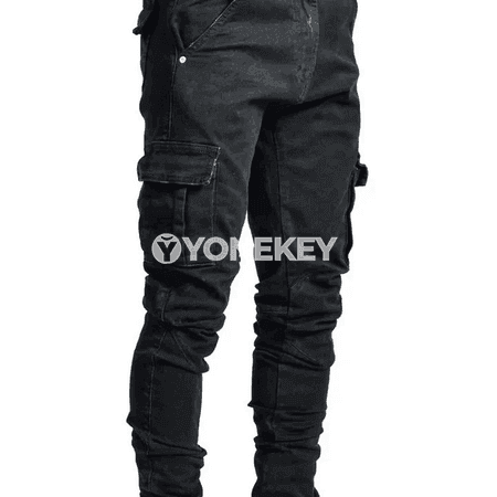 Erkekler üçin elastik denim kargo jinsylary, ýokary rahatlyk