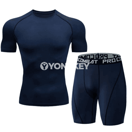 Erkekler üçin ýeňil sporty toplum: futbolka we şortik