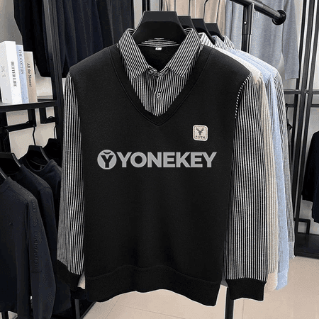 Erkekler üçin iki gat görnüşli ýyly uzyn ýeňli polo futbolka