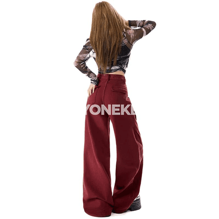 Zenanlar üçin giň göwrümli göni jeans, ýokary belli, gündelik stil