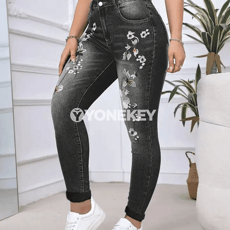 Zenanlar üçin slim fit denim jinsler, ýokary elegan görnüş, M-XXL