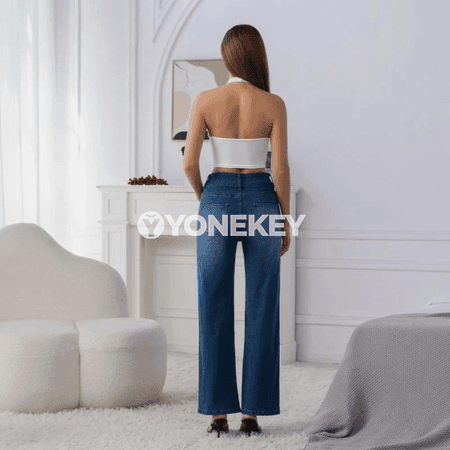 Zenanlar üçin giň ýeňli jeans balaklar, vintage stil